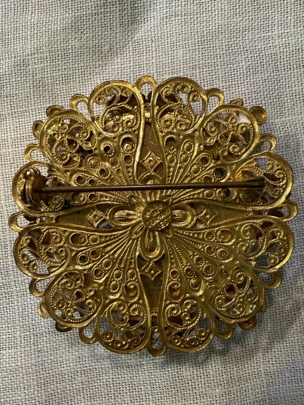 Vintage Made in Germany Floral Brooch Gold Filigree Faux Pearl Mid Century Pin